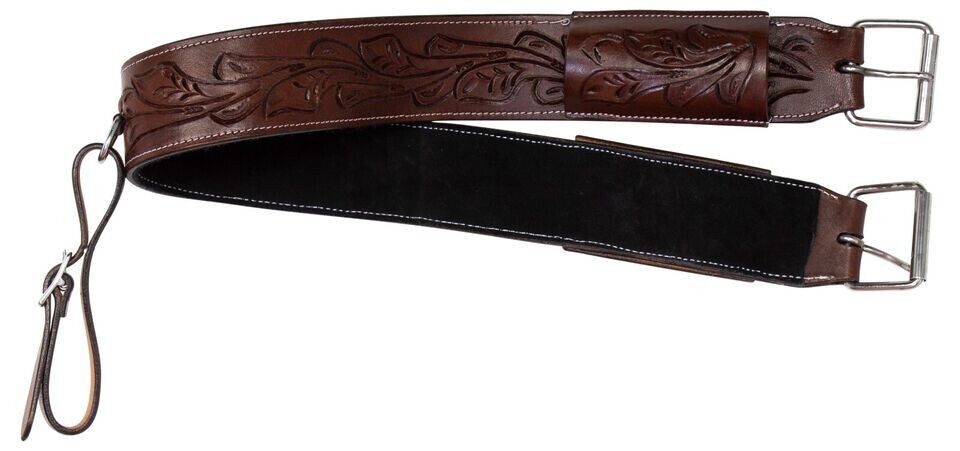 Floral Tooling Geniune Dark Brown Leather For Western Saddle Cinch Girth