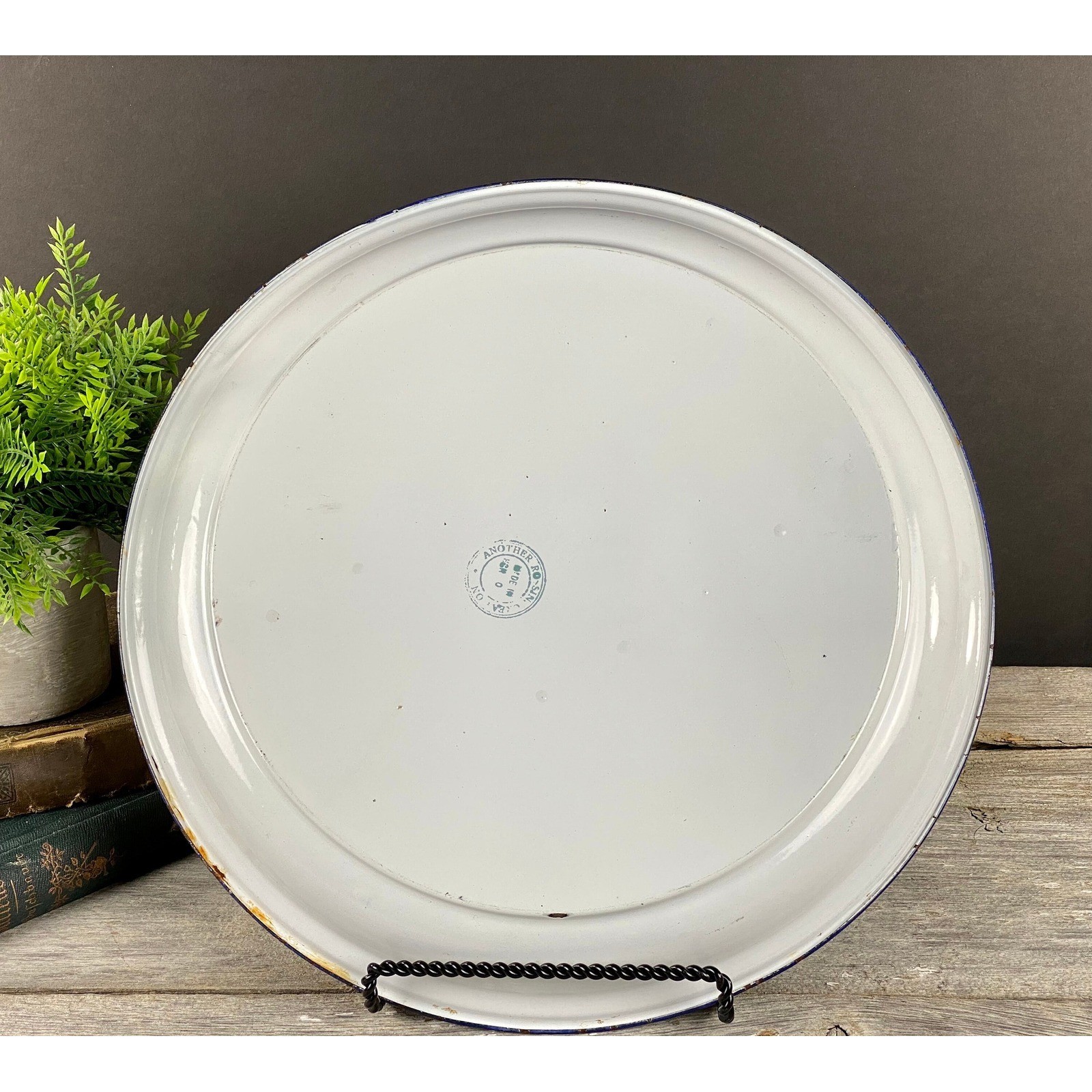 Rossini Enamelware Oversized Platter Fruit Graphics Round Tray Vibrant Colors