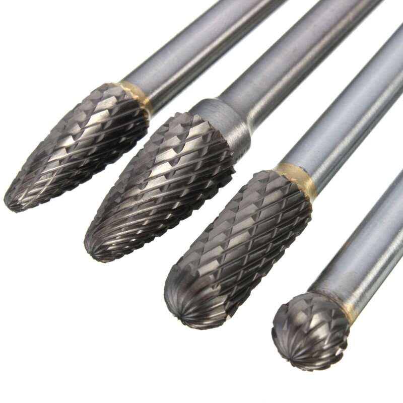 1/4" Shank Carbide Rotary Burr Set 6" Long Reach Double Cut for Head