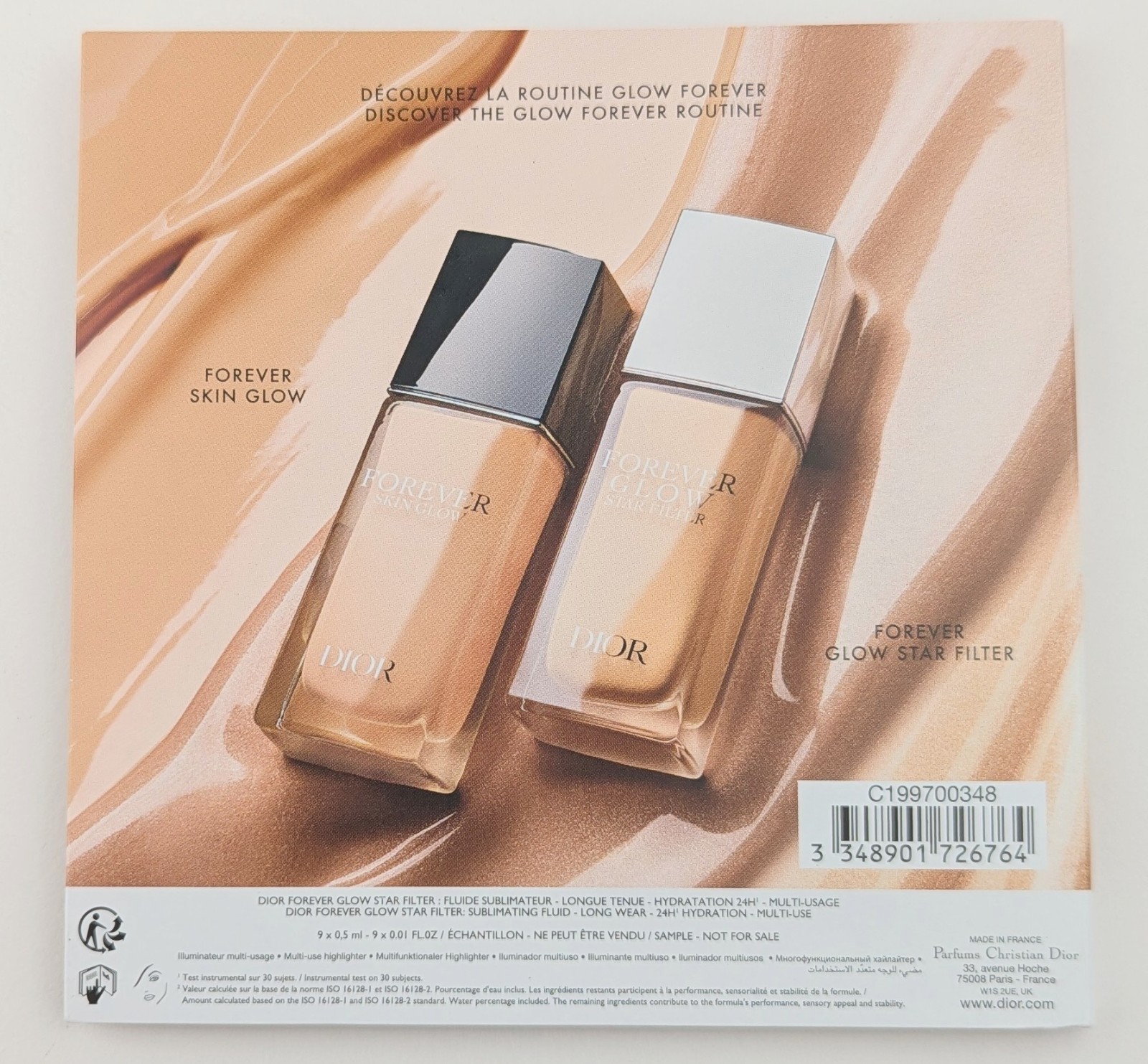 Dior Forever Glow Star Filter Multi-Use Glow Booster 9-Shade Sample Card