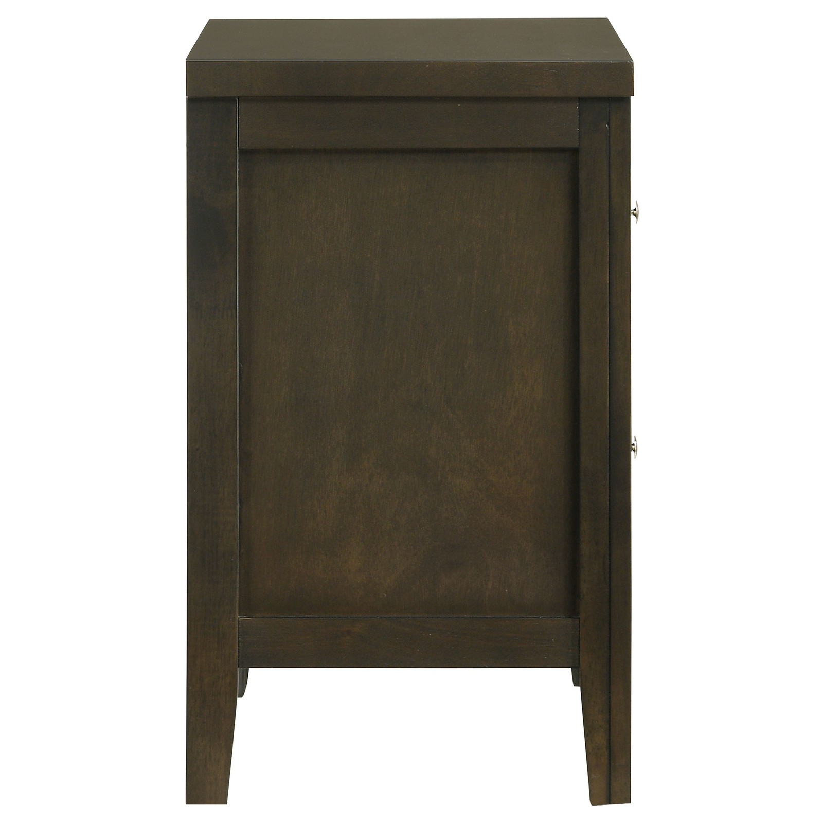 Clement Dark Cocoa 2 Drawer Nightstand, Wooden Bedside Table with Metal Handles