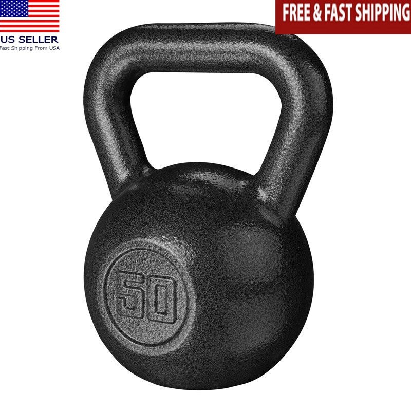 50LB Black Cast Iron Kettlebell Wide Grip Fitness Equipment AW Hammertone Finish