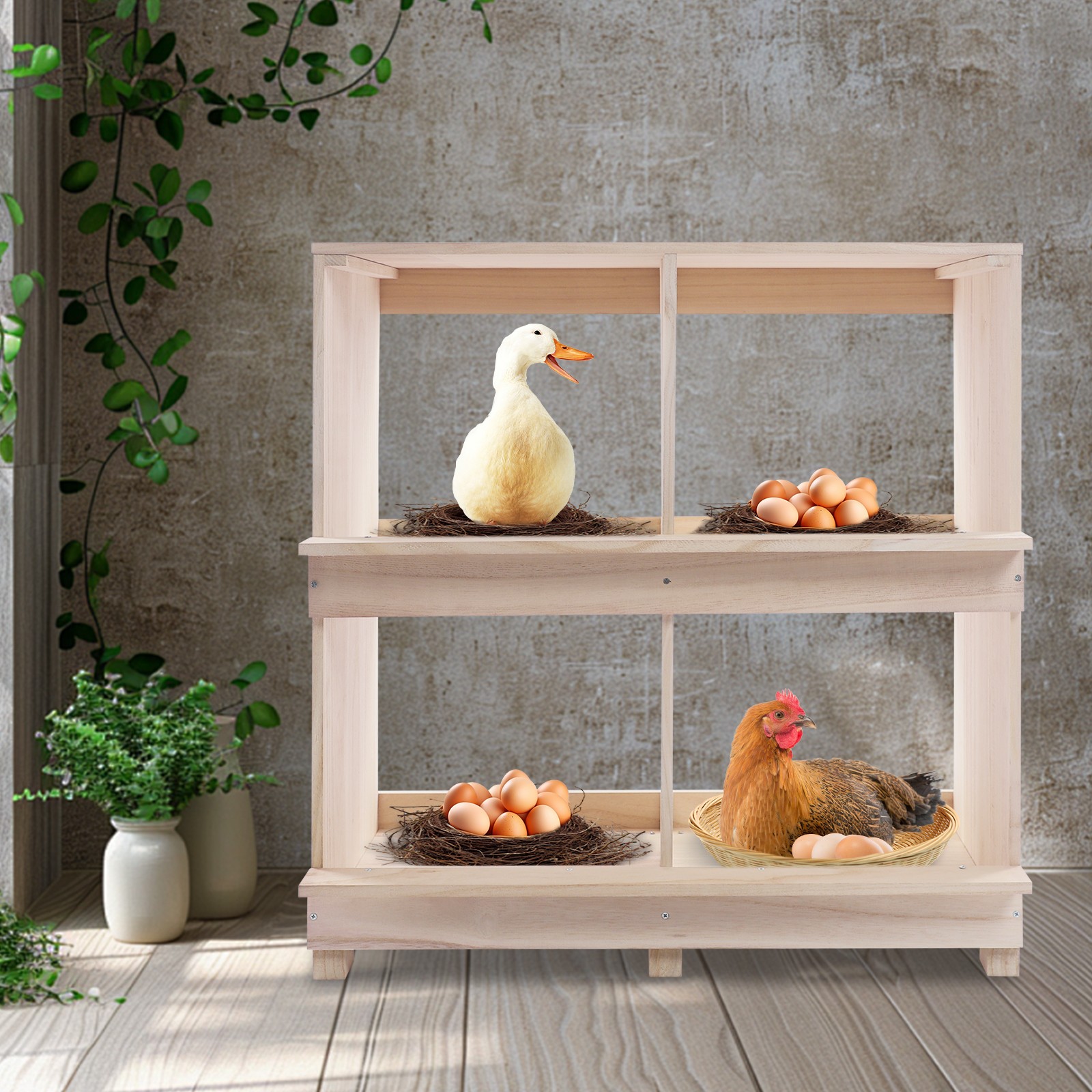 2 Tier Chicken Laying Boxes 4 Hole Nesting Box for Chickens Wooden Nesting Boxes