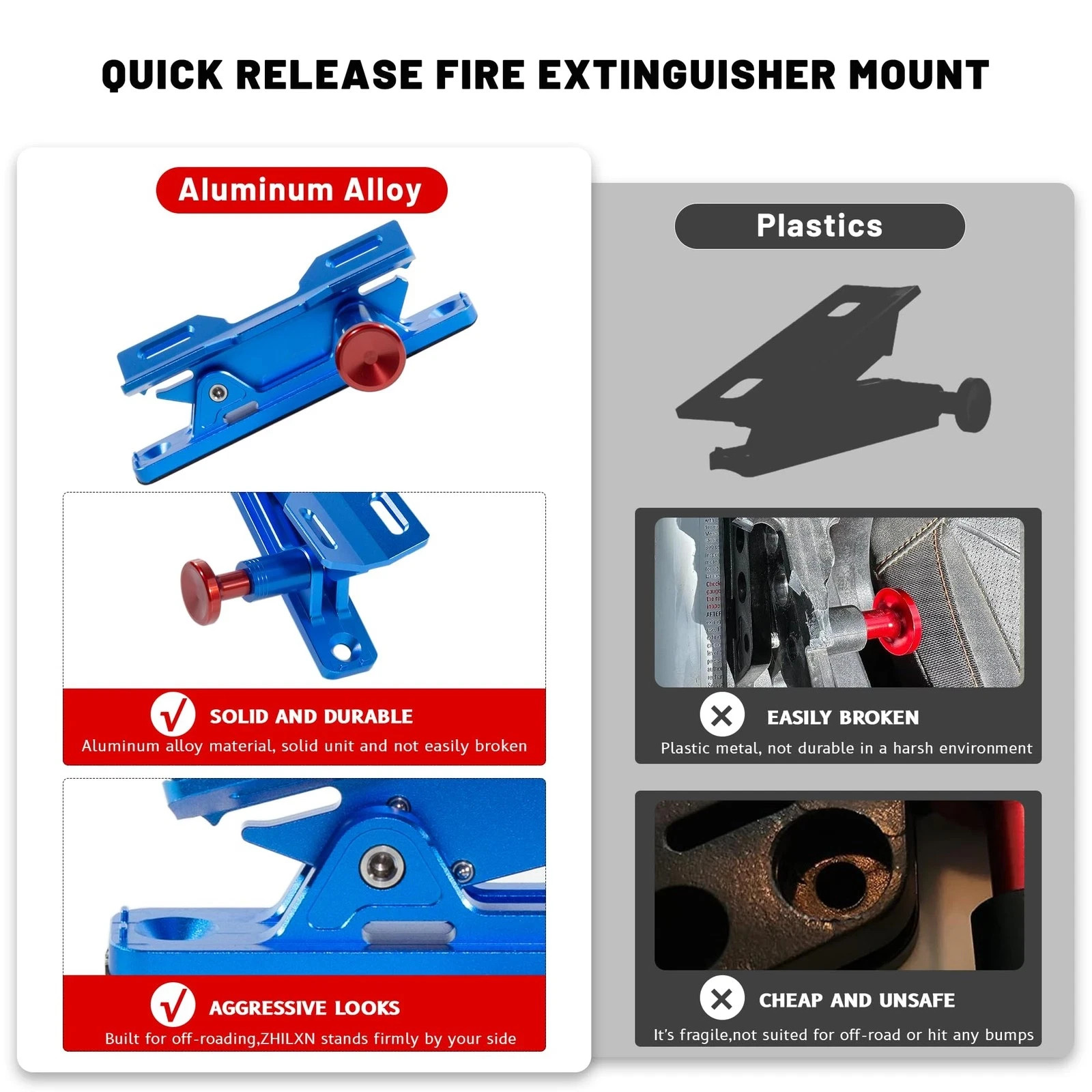 Quick Release Car Fire Extinguisher Mount – Blue Adjustable Aluminum Roll Bar...
