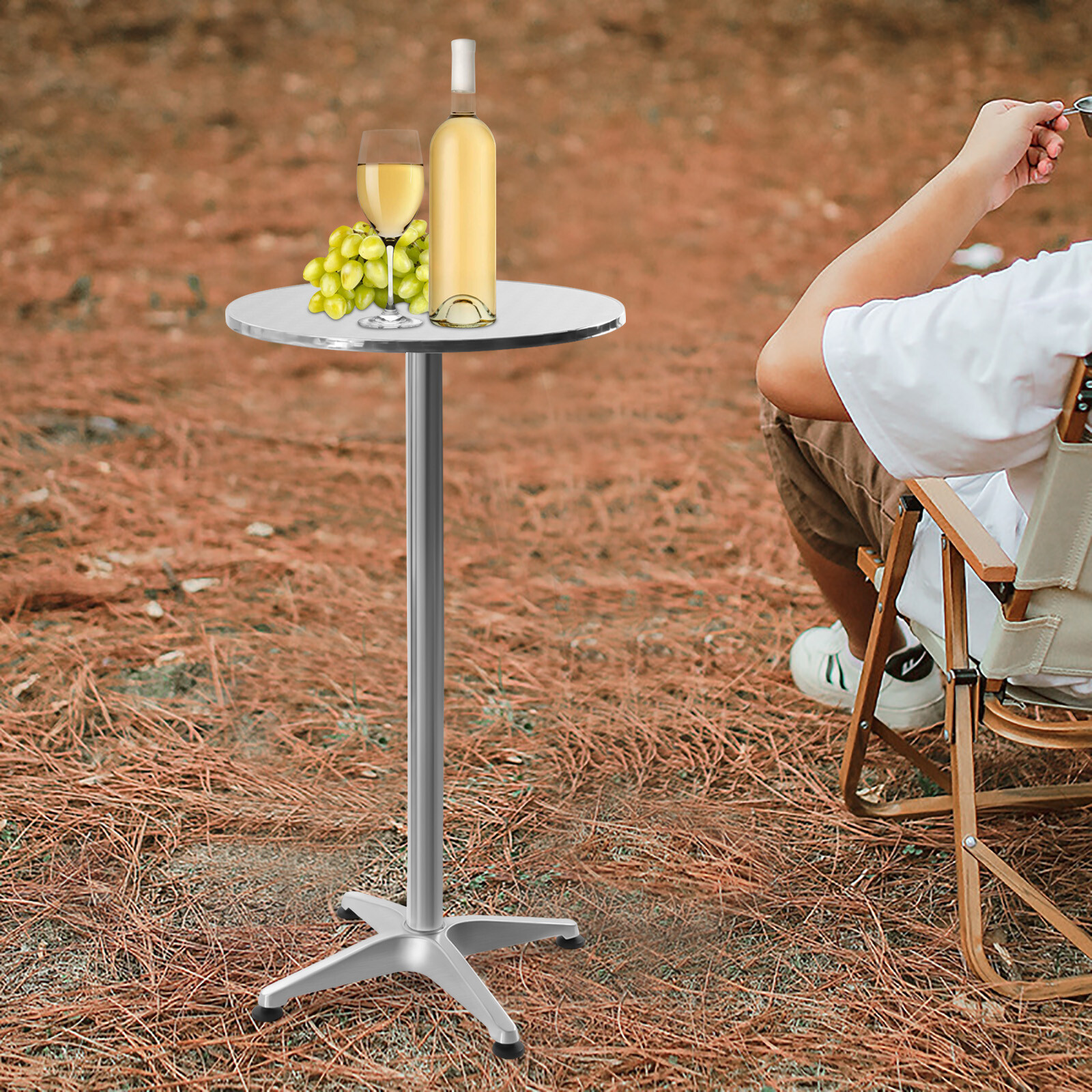 Versatile Round Bistro Table with Metal Base and Adjustable Height