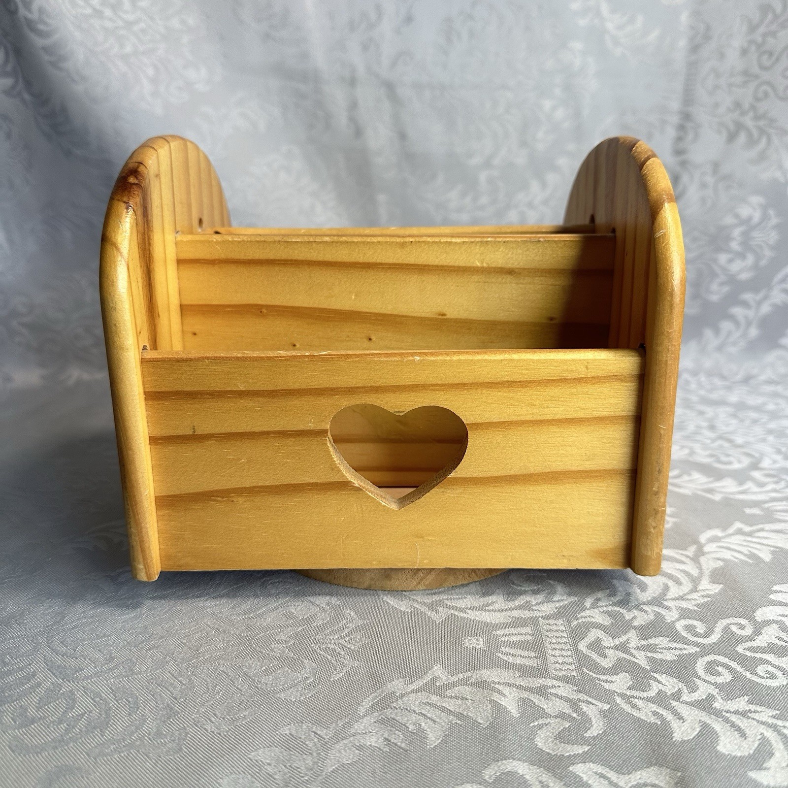 Vintage Wooden Heart Cut-Out Napkin, Mail, Remote Holder Lazy Susan 6.5" Spins