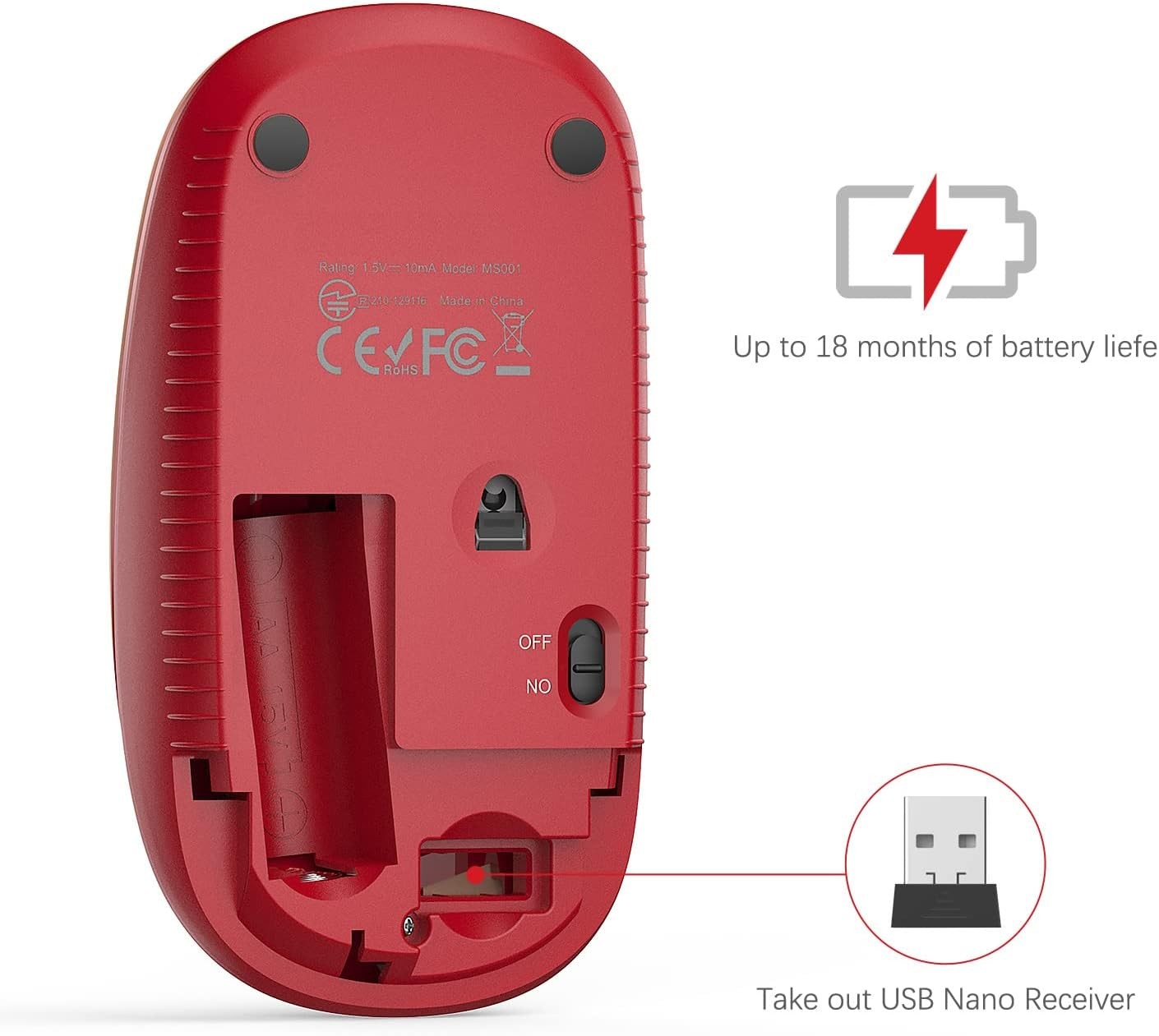 2.4G Wireless Mouse Slim Silent Gradient Red