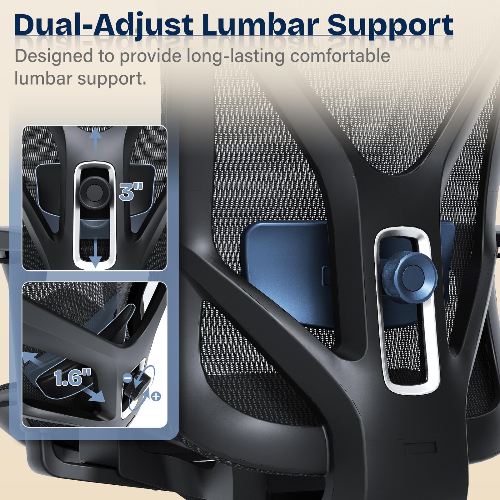 Ergonomic Office Chair, Mesh Computer Desk Chairs with Adjustable Lumbar Supp...