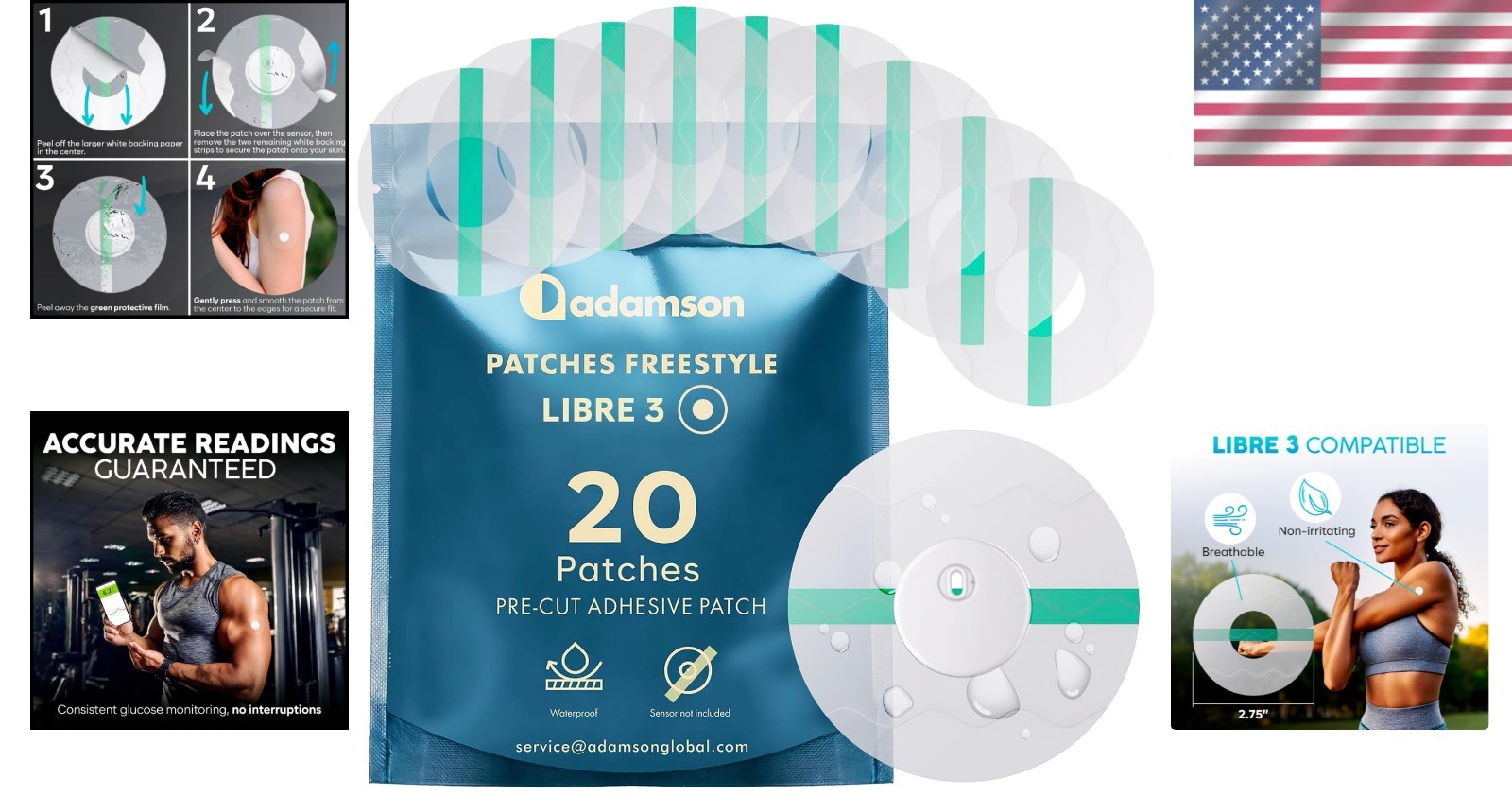 Freestyle Libre 3 Patches - 20 Easy Apply, Waterproof, Transparent Sensor Covers