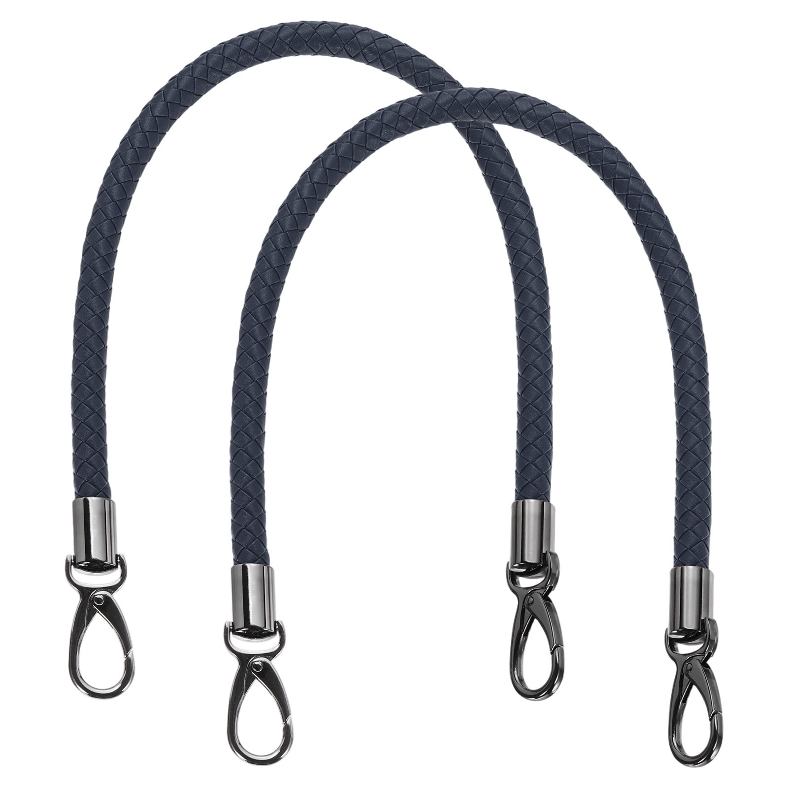 2Pcs 55cm 21.7" Braided Purse Strap PU Leather Dark Blue (Black Buckle)