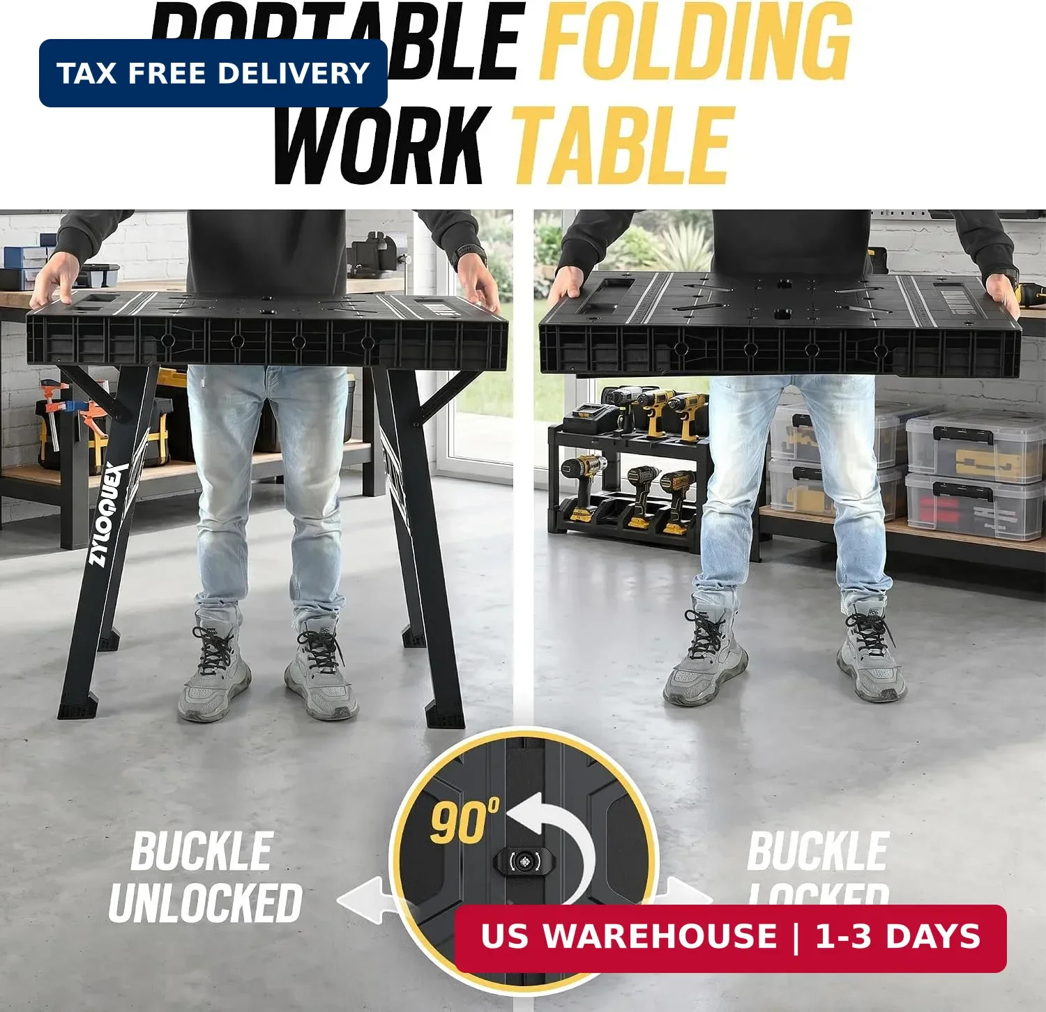Foldable Work Bench, Portable Work Table, 34"x25"x31", for Garage | 1650lbs Capa