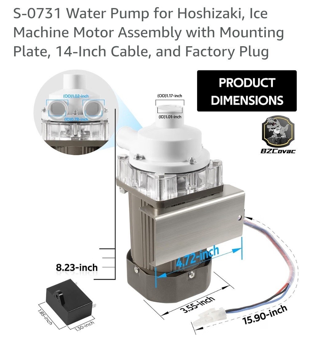 S-0731 Ice Machine Motor for Hoshizaki Water Pump Assembly with Capacitor. NEW.