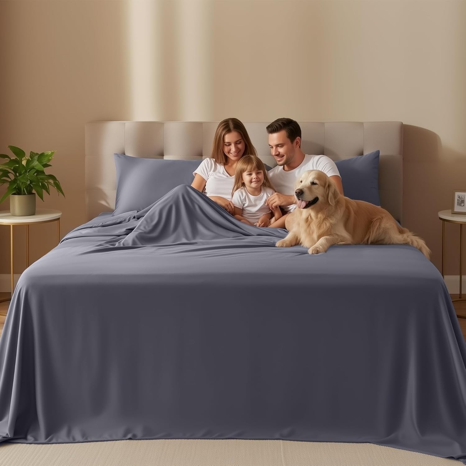 Queen Size Sheet Set 4 Piece Bed Sheets Soft & Breathable Microfiber Grey