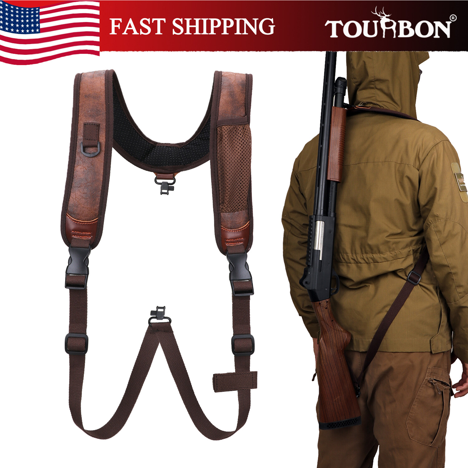 TOURBON Shooting Gun Carry Rucksack Sling Swivels Rifle Shotgun Suspender GiftUS