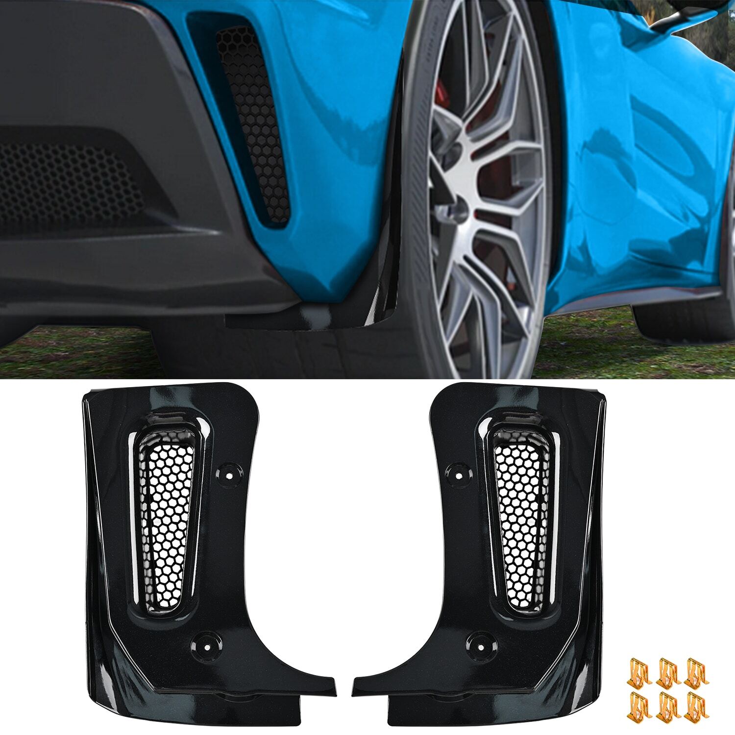1 Set Gloss Black Rock Guards Extended Splash Mud Guard Flap For Corvette C8 Z06