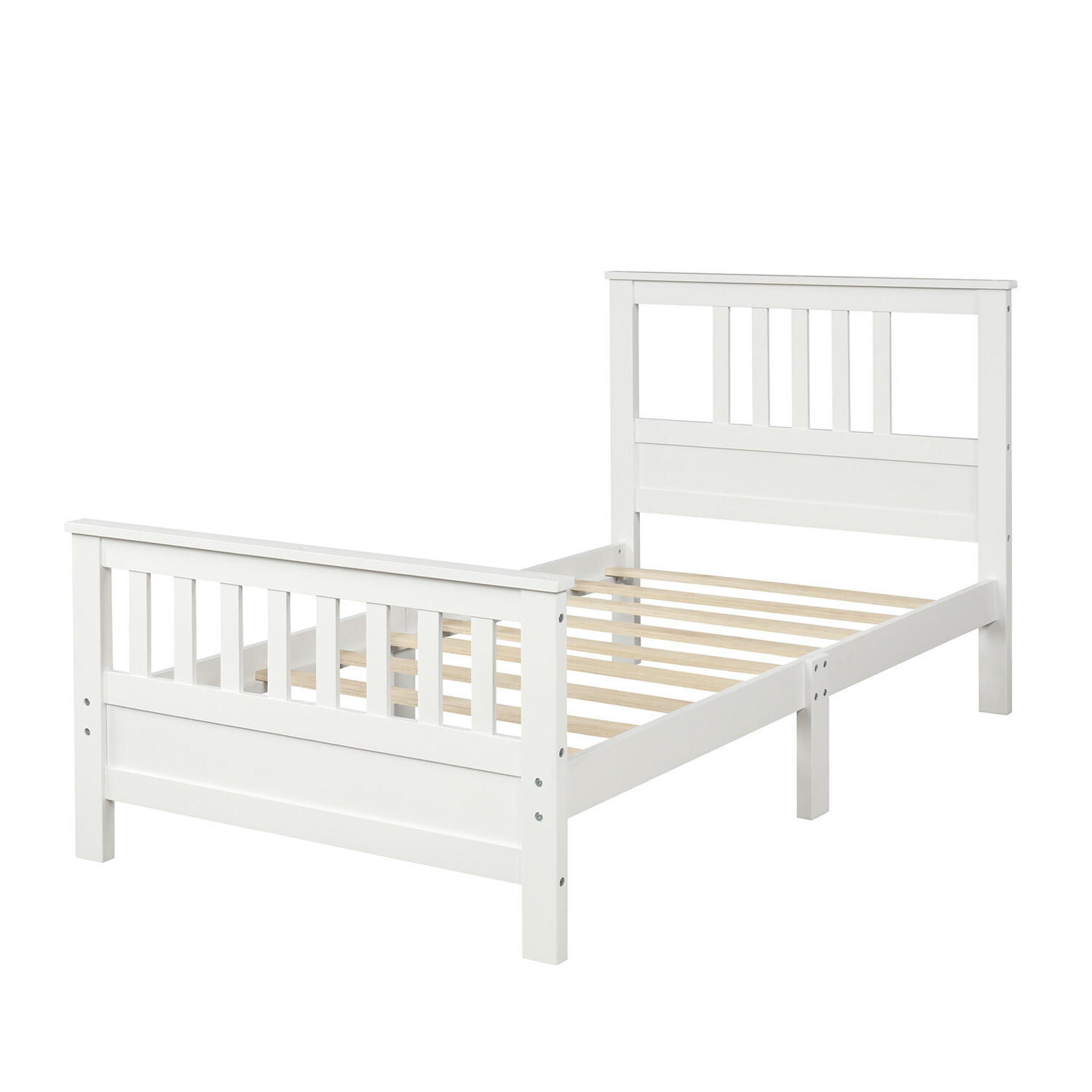Twin Size Bed Frame Wooden Platform Bed Frame with Headboard & Footboard White