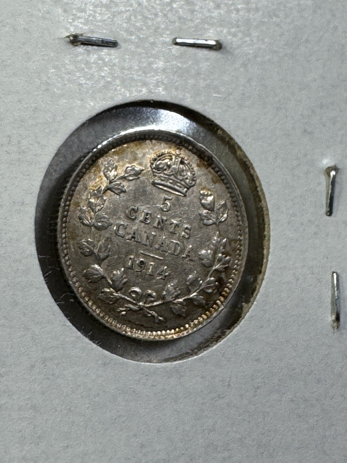1914 Canada 5 Cents Small Silver Coin Cleaned