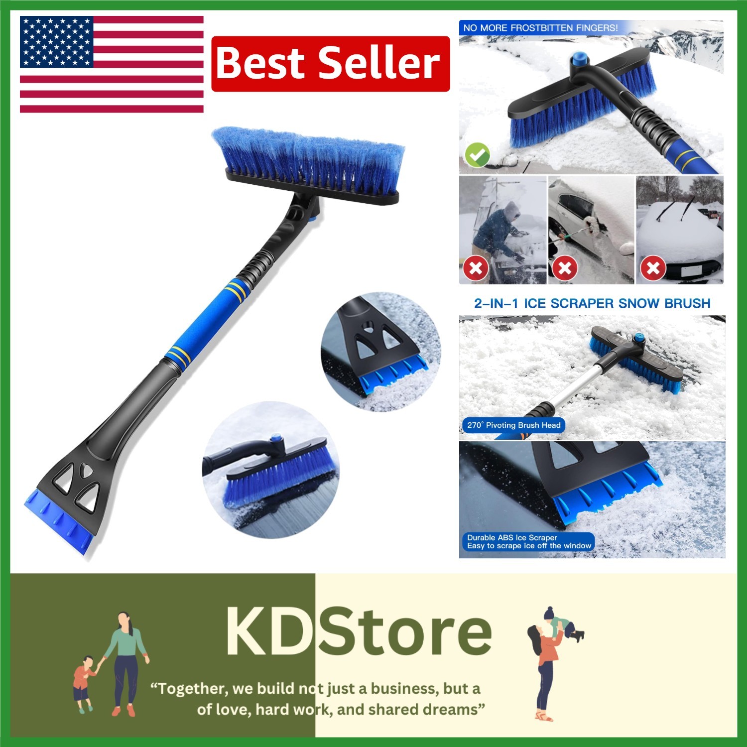 31in Extendable Car Snow Scraper Brush Combo Ice Remover for SUV Truck