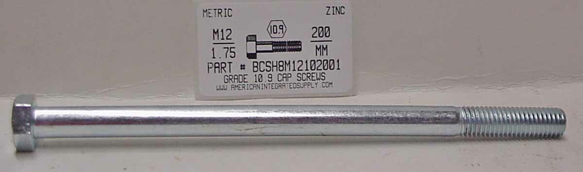 M12-1.75X200MM HEX HEAD CAP SCREW GRADE 10.9 STEEL ZINC PLATED (1)