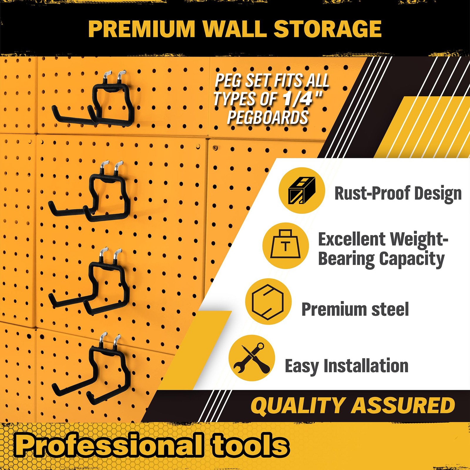 4-Piece Flat Pegboard Hooks Peg Board Organizer Accessories for Hanging Fit 1/