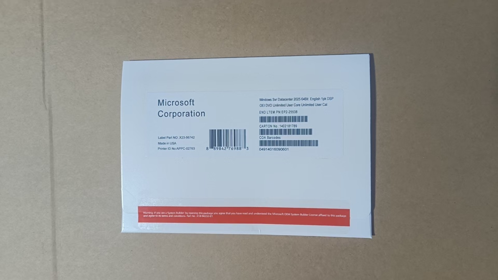 New Microsoft Windows Server 2025 Datacentre unlimited Core unlimited User CALs