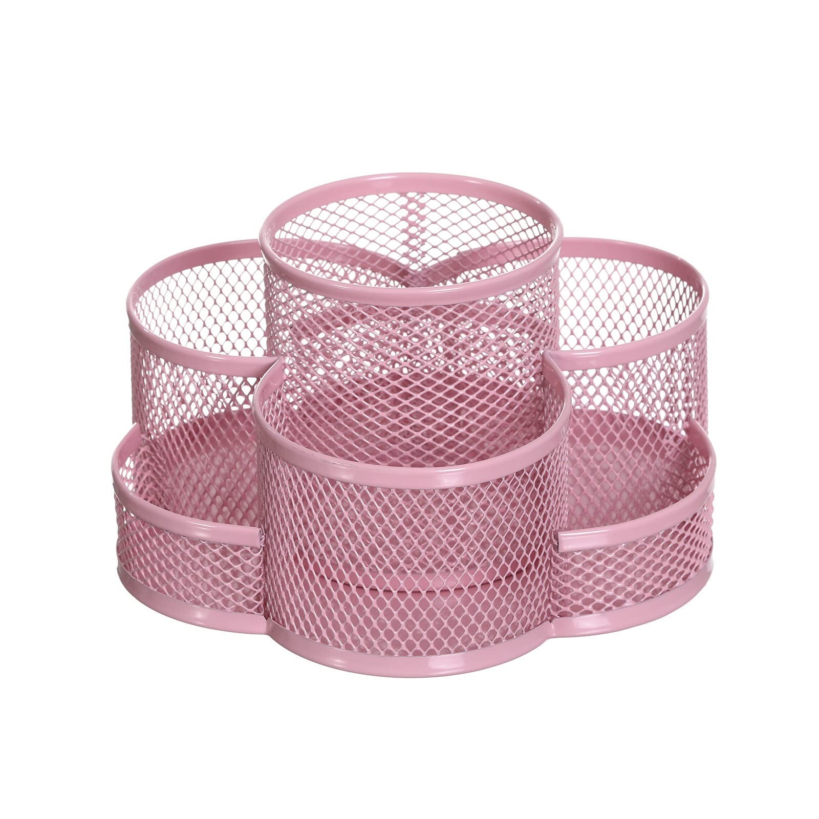 Jaugufiy 360 Rotatable Metal Mesh Desktop Pen Holder Pencil Pink