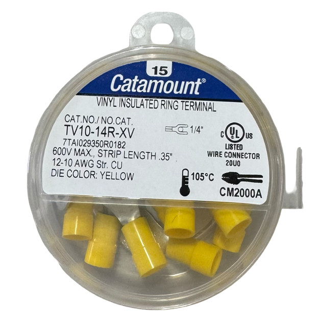 Thomas & Betts 1/4" Vinyl Insualted Ring Terminal 15 Pack