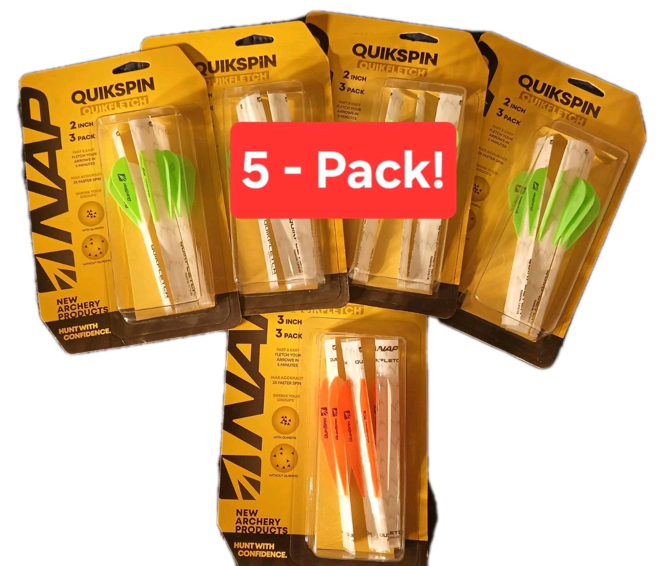 NEW - 5 Pack Lot! NAP Quikfletch 2" Quikspin Quikfletch 3 pack 813628008538