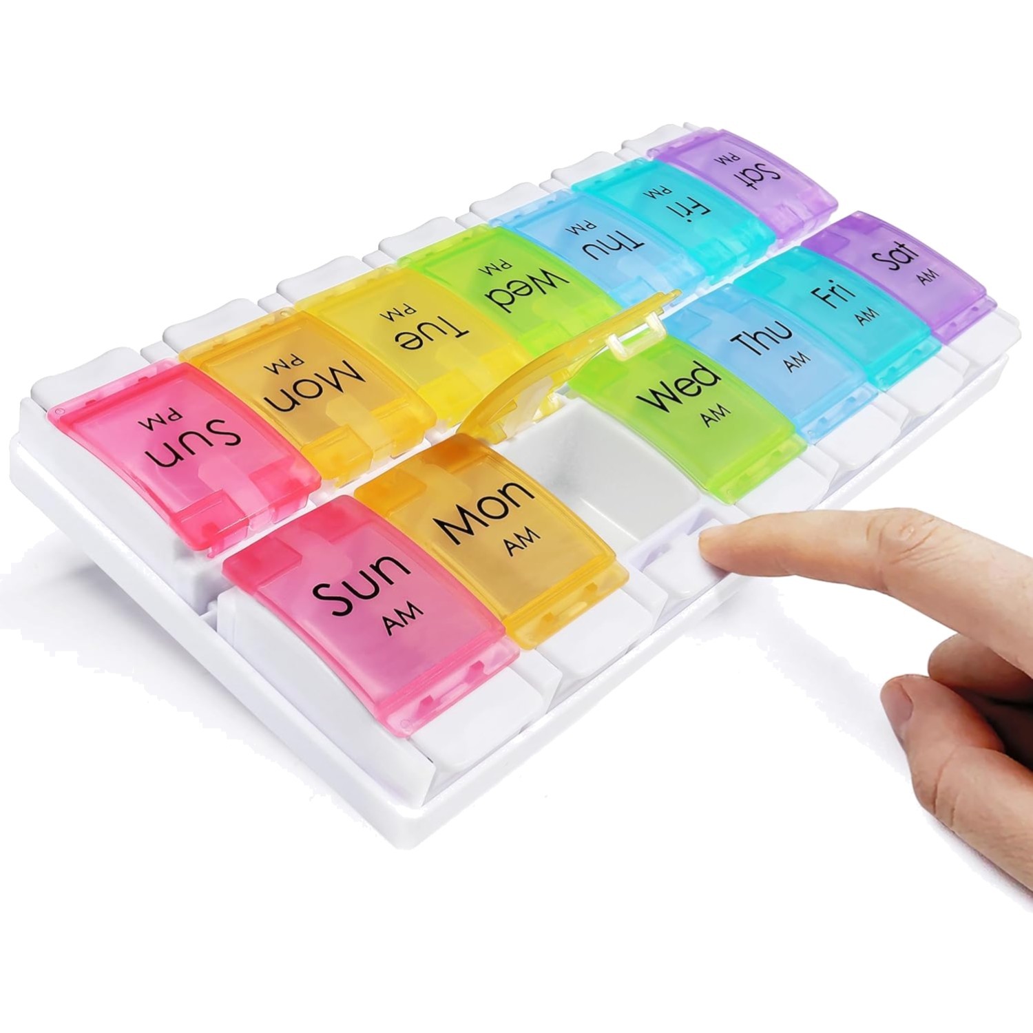 BPA-Free Rainbow Pill Organizer - 14 Compartment Medication Holder for Daily Use