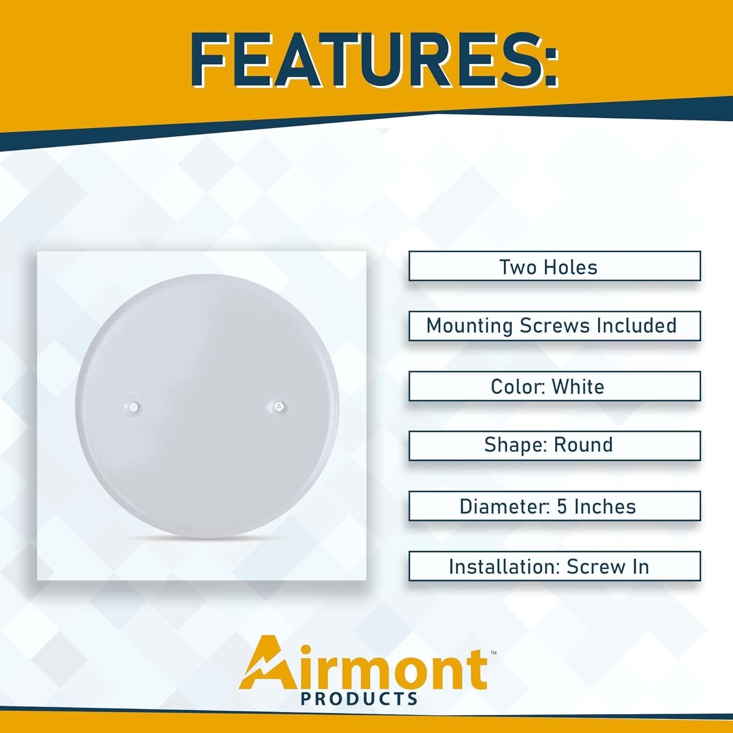 Clean & Modern 5-Inch White Metal Ceiling Covers for Electrical Boxes - 2 Pack