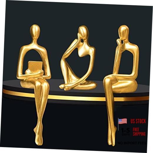 Set of 3 Large Gold Thinker Statue Accents - Home Decor
