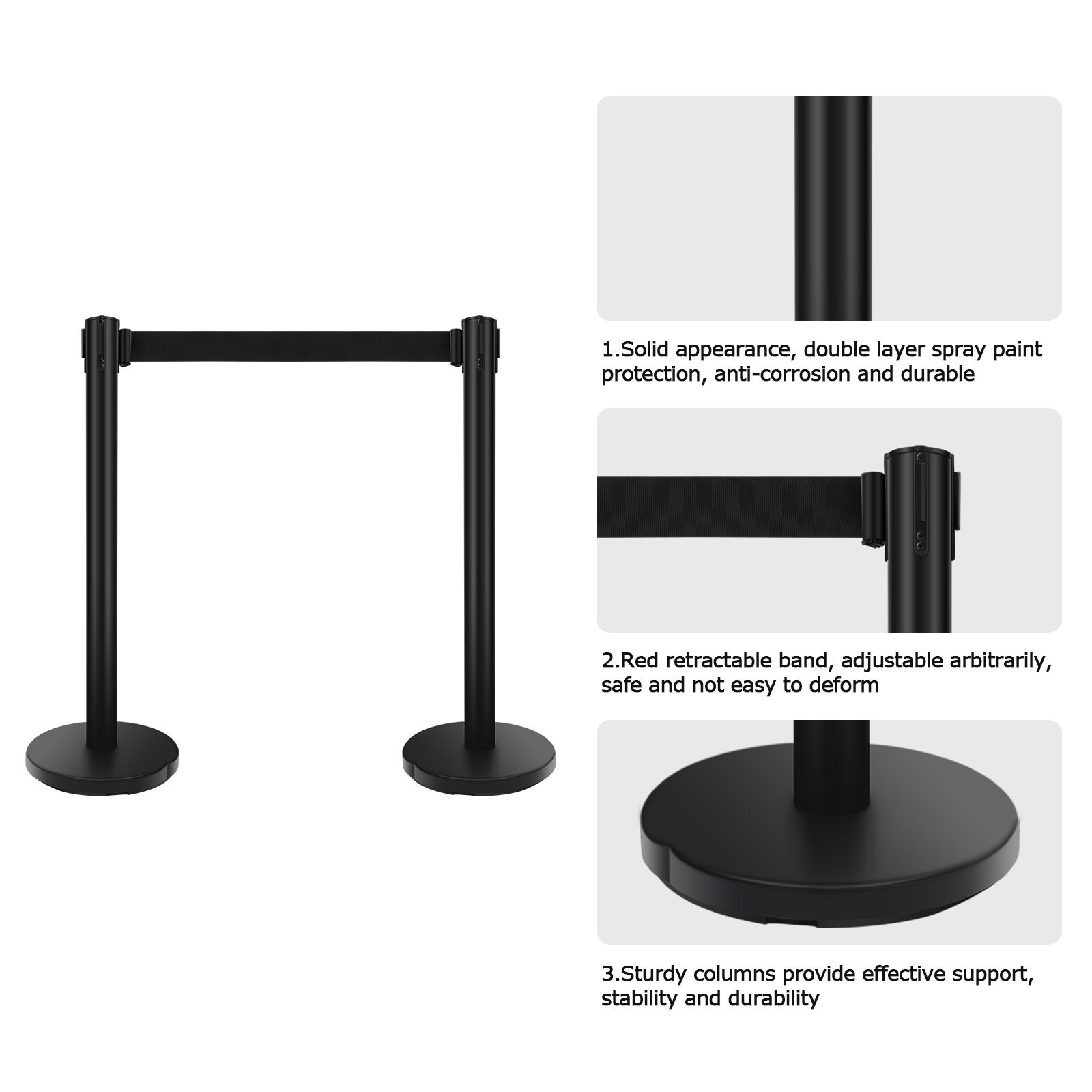 6 Pcs Retractable Crowd Control Barrier Poles Stanchion Post Queue Line Barrier