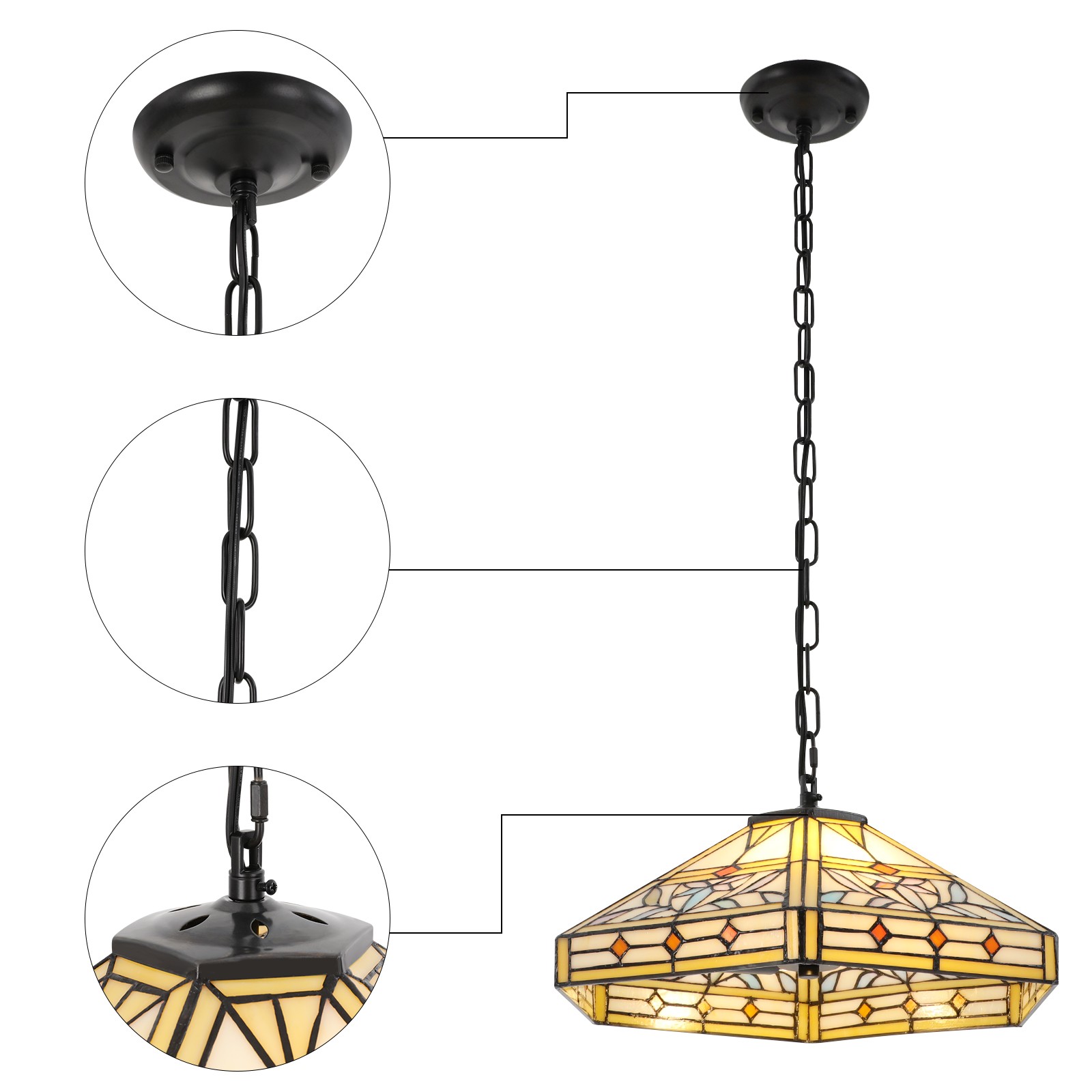 Pendant Light - 2-Light Iron & Glass, Ceiling Mount, Adjustable Height 5-60cm