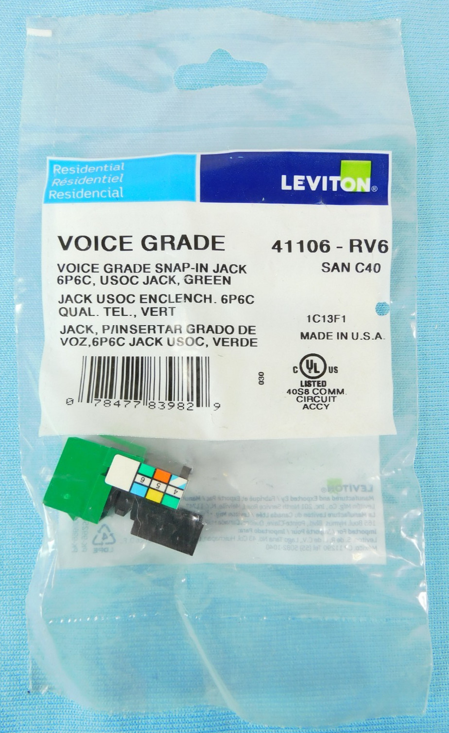 Cat3 41106-RV6 Voice Grade QuickPort USOC Connector, 6P6C Green - QUANTITY OF 7