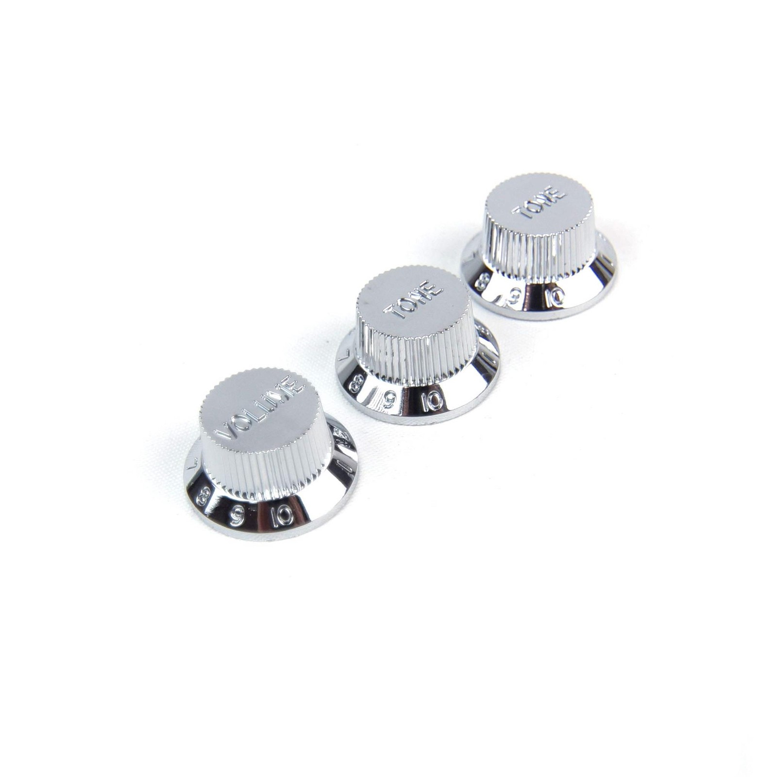 Strat style Guitar Control knobs Set (2 Tones, 1 Volume), Plastic Chrome plated