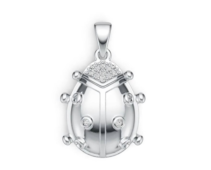 Sterling Silver Pendant with White Topaz or Moissanite Lady Bug Theme