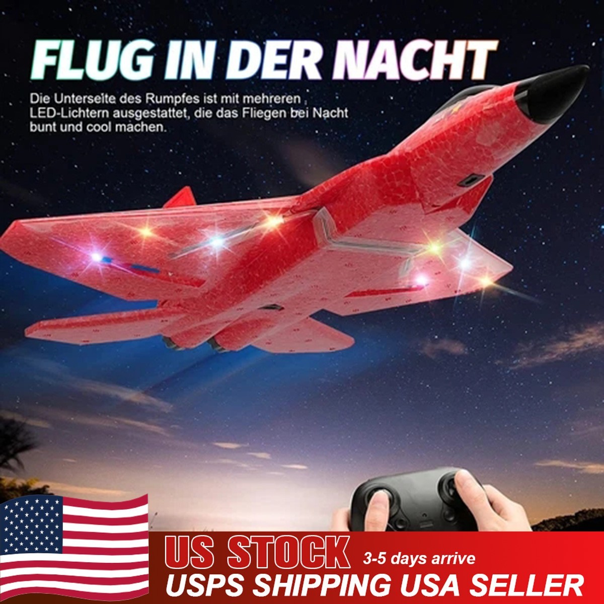USA Red F22 Three-amph Remote Control Aircraft 2.4Ghz 2 Battery Toys 6 Axis Gyro