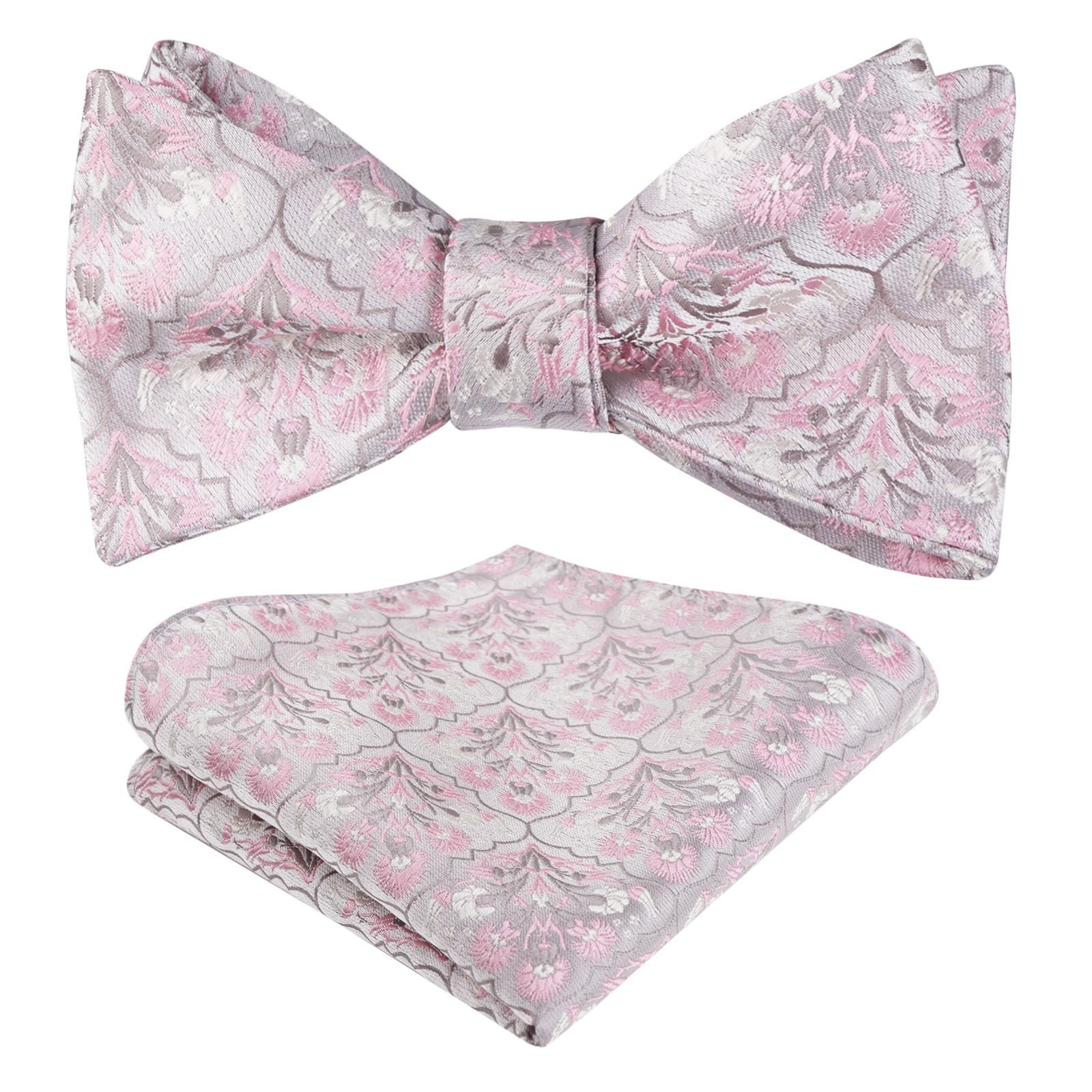 Men 2pcs Floral Self Tied Bow Ties Flower Pattern Handkerchief Set Formal