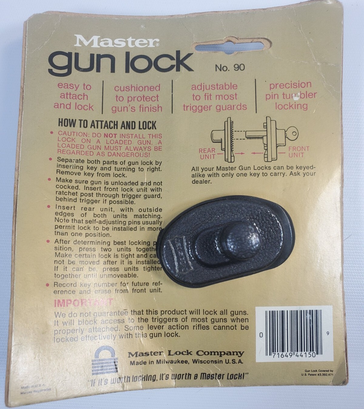 Master Lock Gun Lock No 90 Vintage NOS