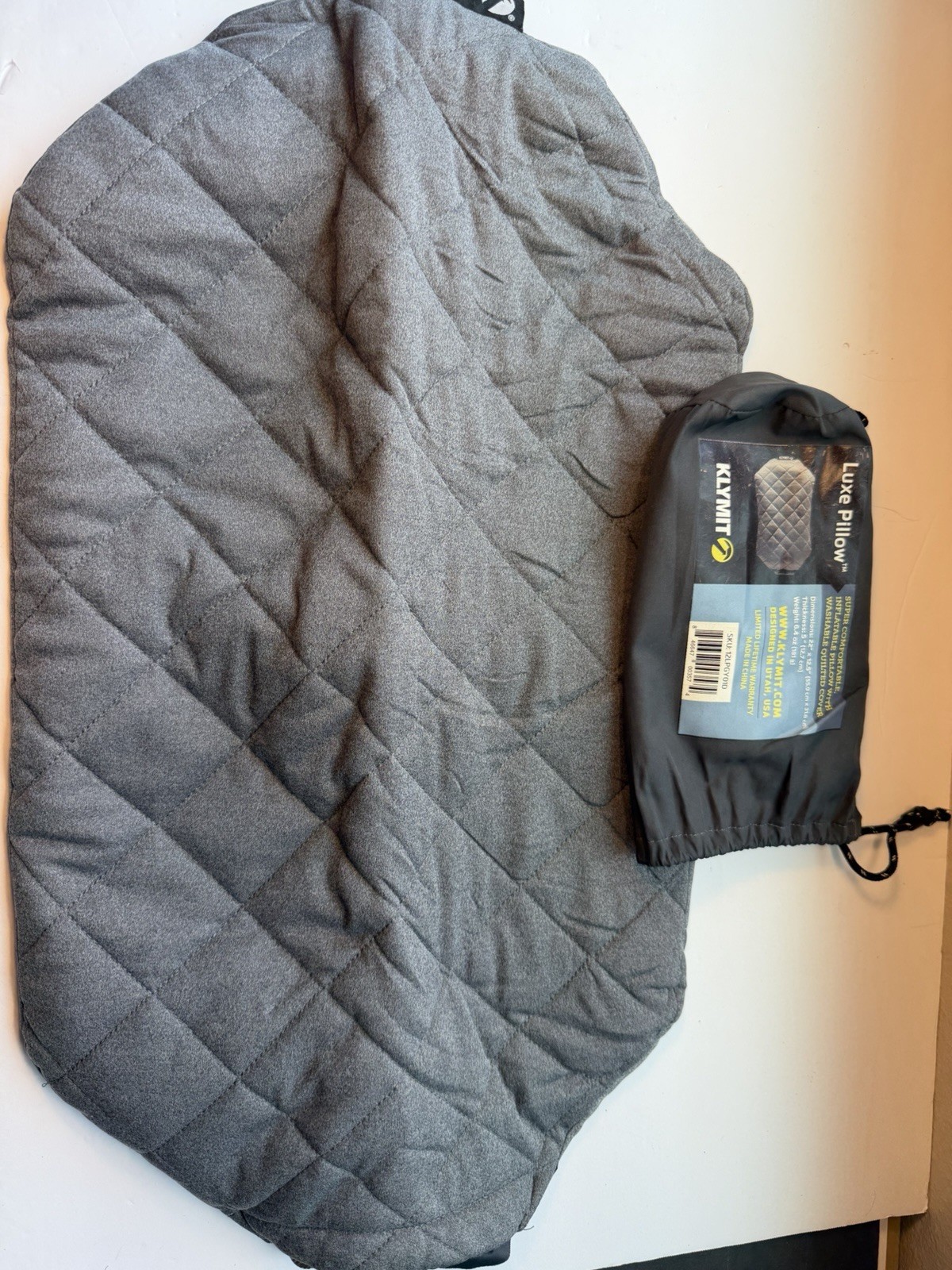 Klymit Pillow Luxe Asphalt Grey With Pouch 5” Thick, 6.4 Oz