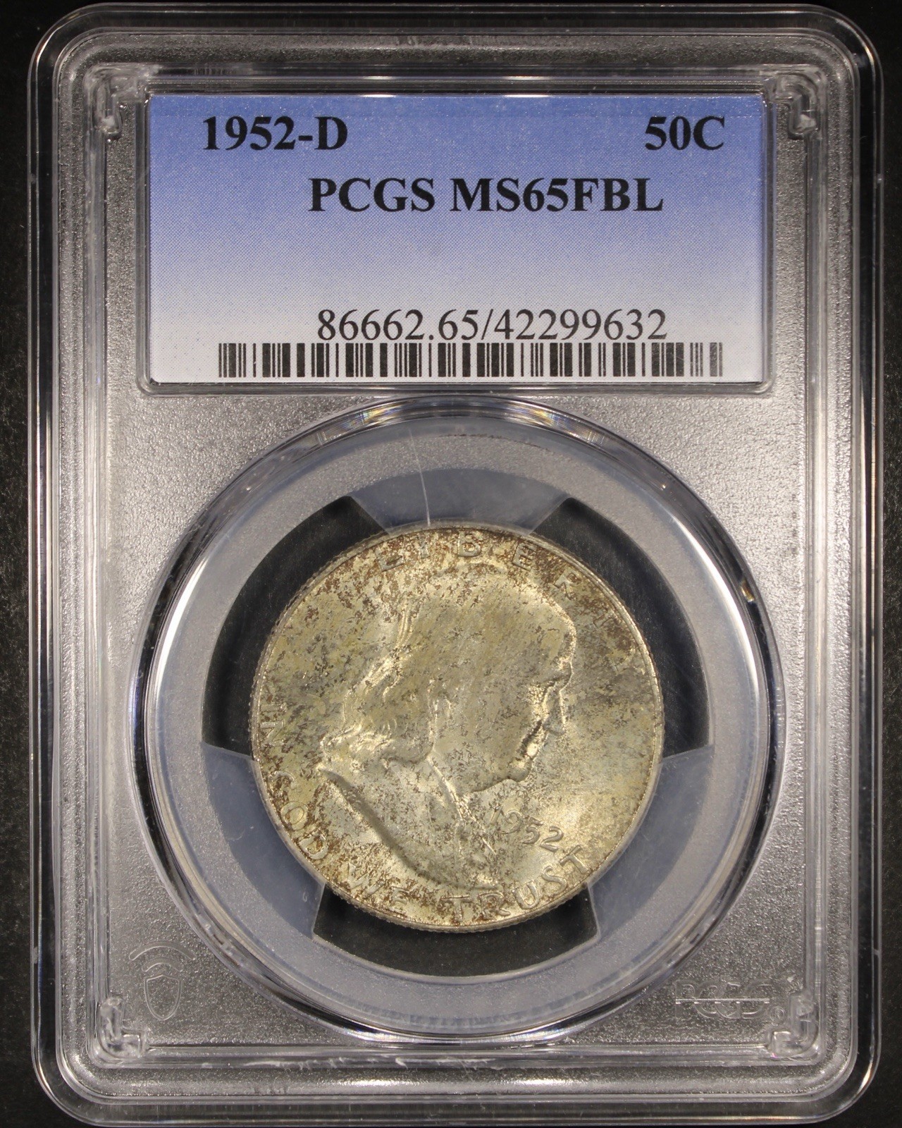 1952-D Franklin Half Dollar - 50c PCGS MS65 FBL - Full Bell Lines - Nice Example