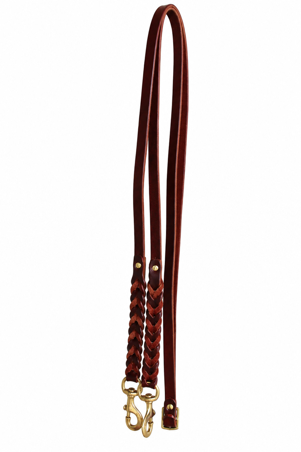 Challenger Mahogany Leather Flat Braided Barrel Reins 5/8" x 9' 6" Solid Brass