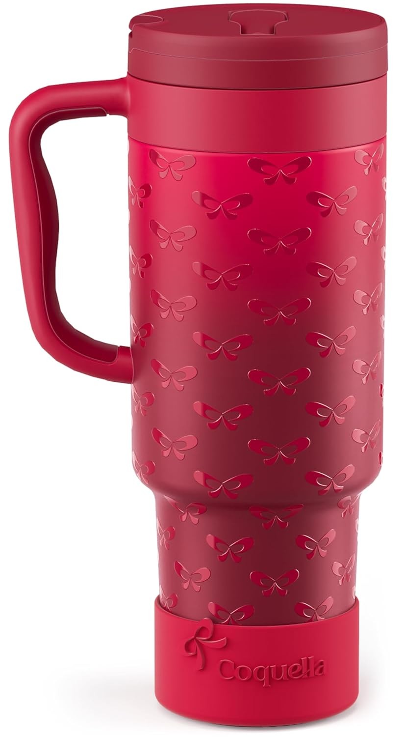 40 oz Insulated Tumbler with Handle and Push-Button Straw Lid, Stainless Steel T