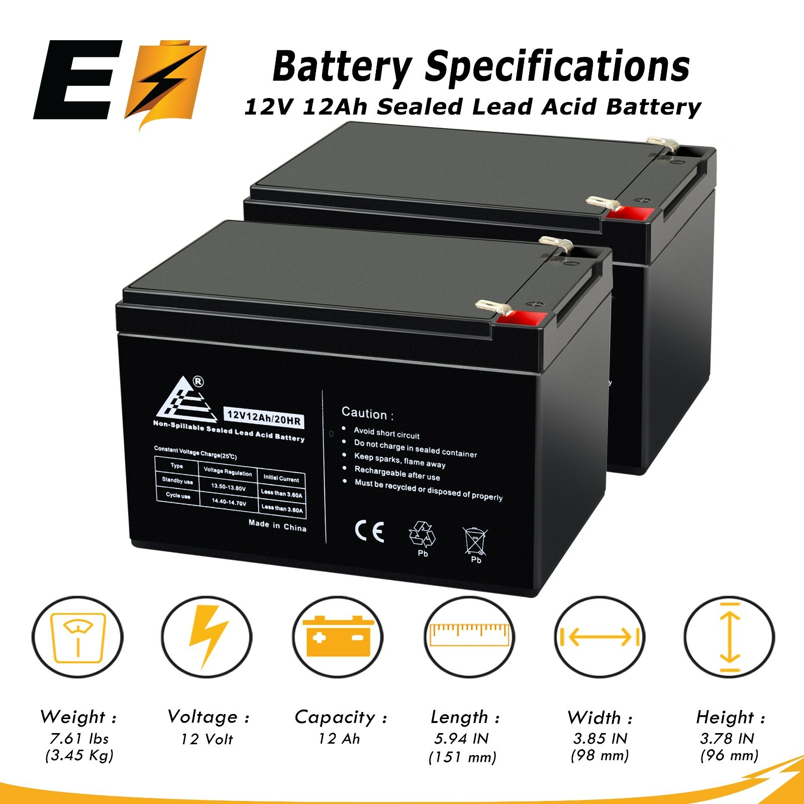 2 Pack | 12 Volt 12 Ah Pride Mobility SC52 Sonic Scooter Replacement Batteries