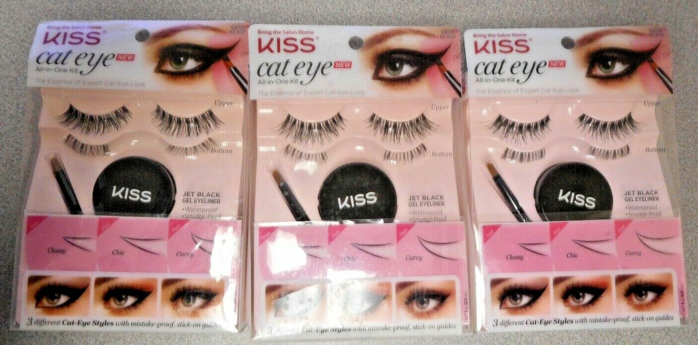 LOT OF 3 PACKS OF KISS CAT EYE ALL-IN-ONE KIT FALSE LASHES 68138 NEW IN PACKAGE