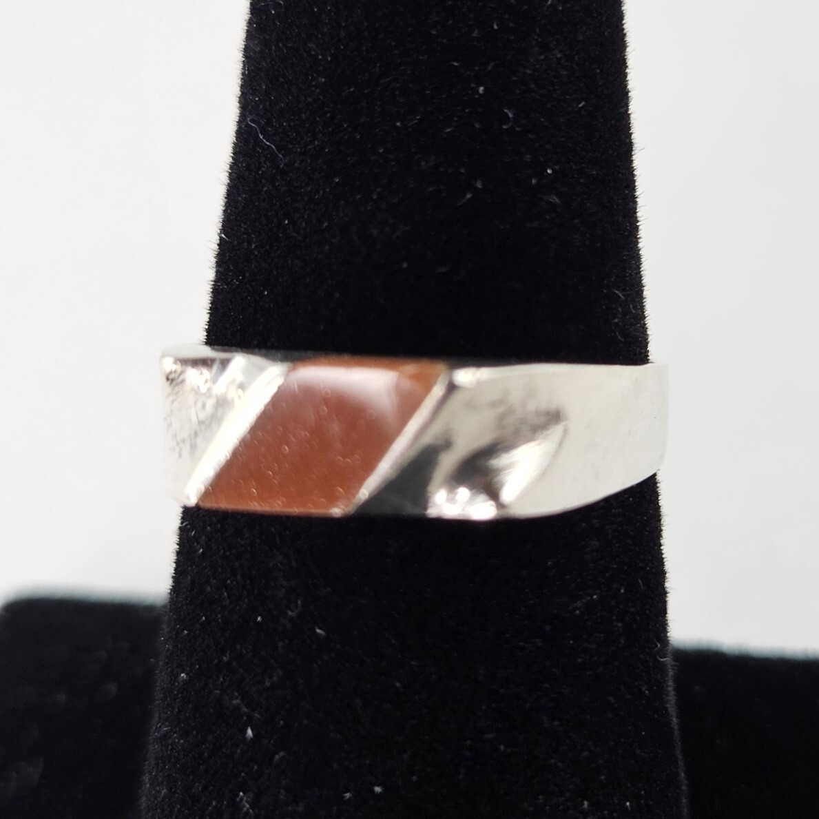 Sterling Silver Ring Gold Stone Modernist Design 3.3g Size 8 [7890]