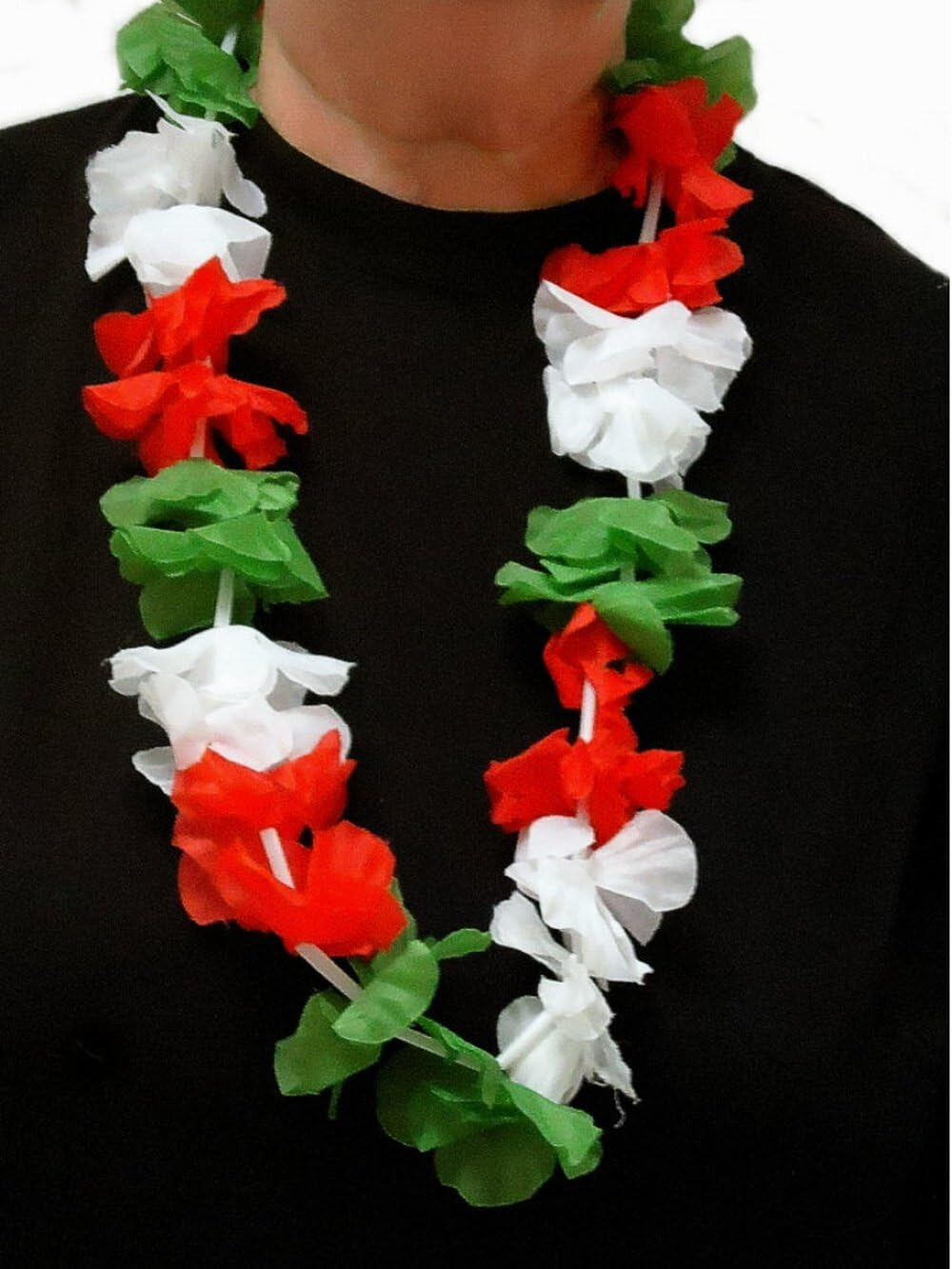 1x Flower Necklace/Hawaiian Necklace/Necklace Red White Green (Italy, Hungary) 100cm Circumference