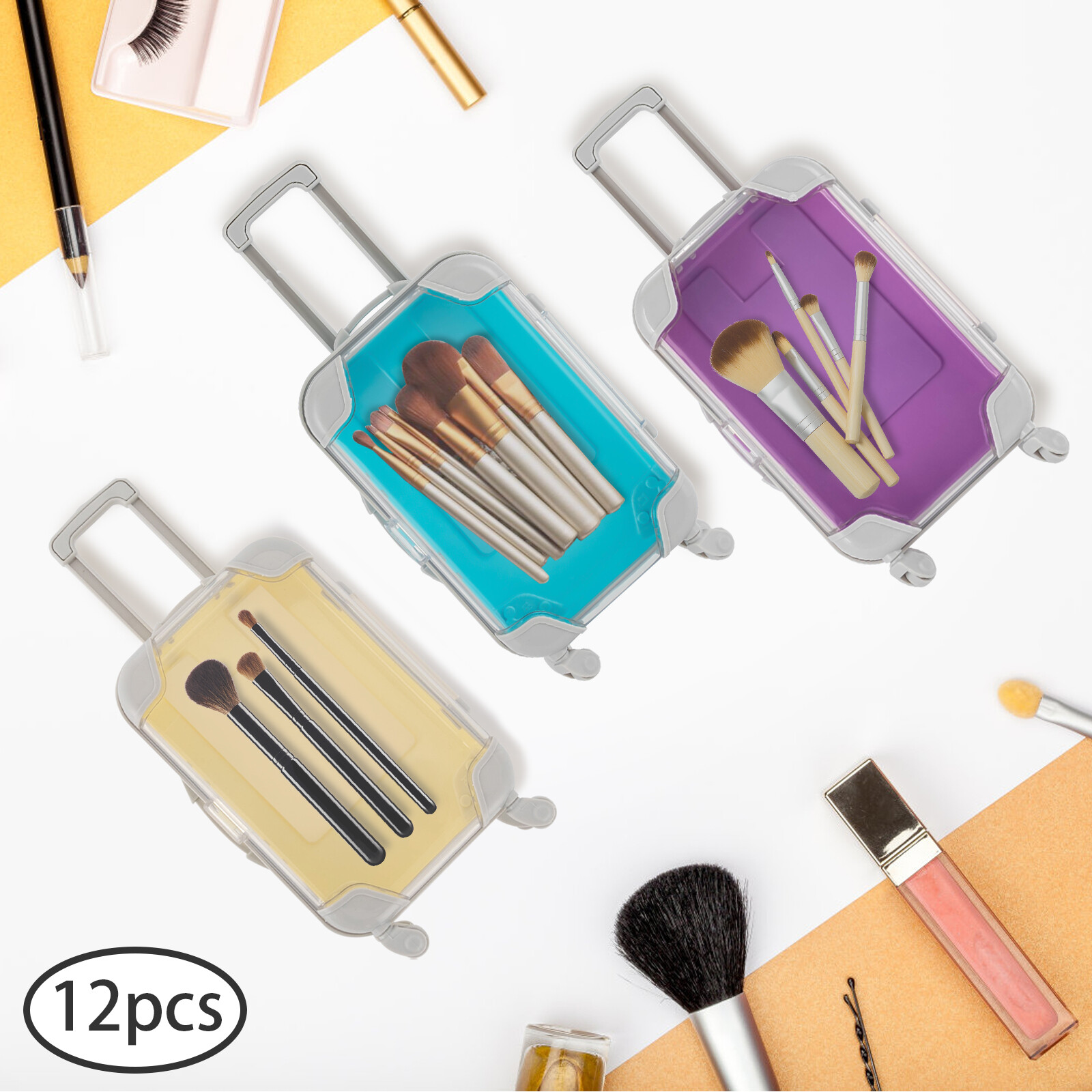 Simulation mini suitcase trolley case 12pcs mixed colors 7.5*3.5*13-17.5 cm NEW