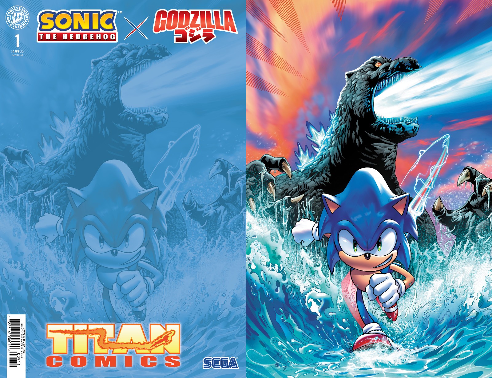 Sonic X Godzilla #1 Titan Comics Exclusive Virgin Cover