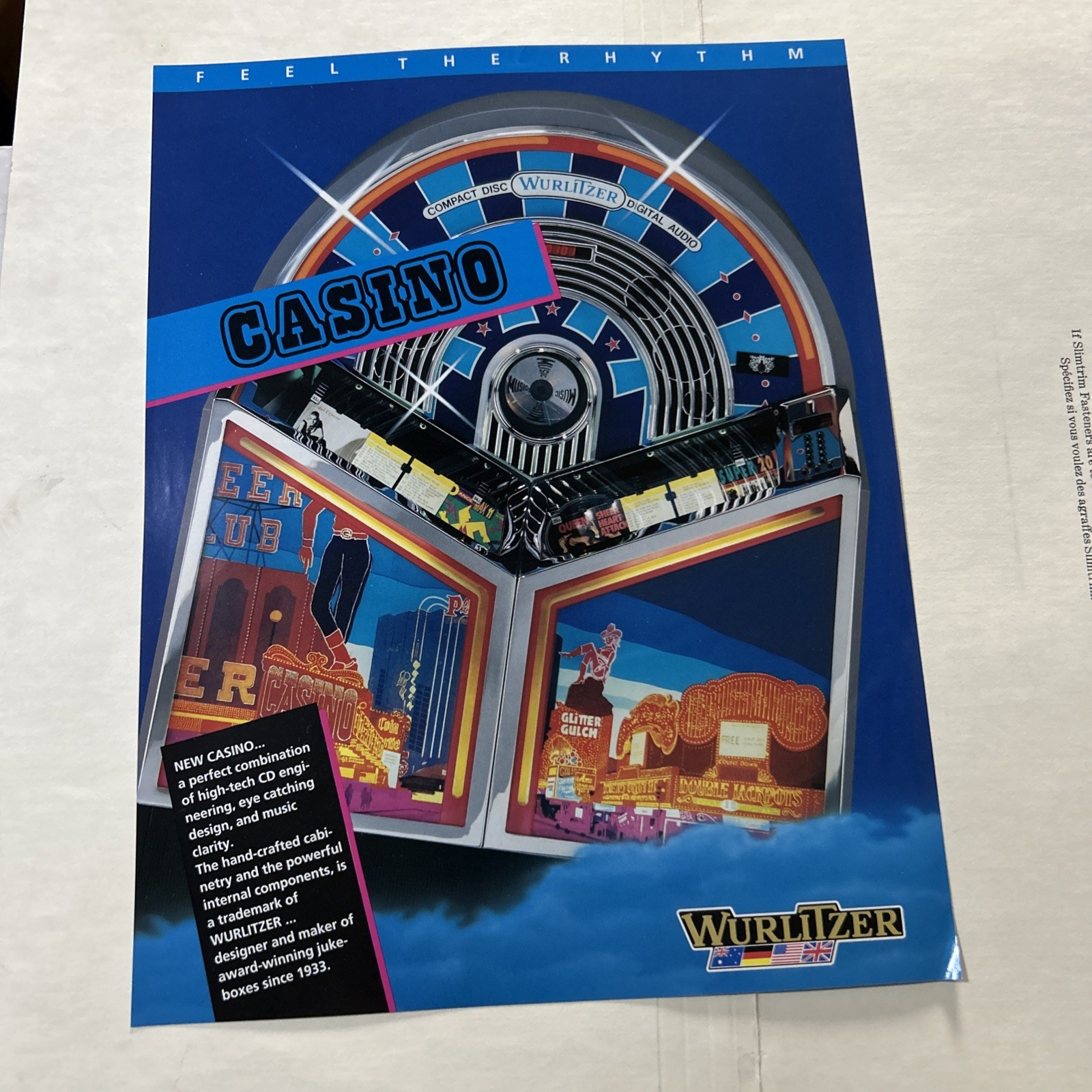 Original Factory Jukebox Wurlitzer Casino Cd Phonograph FLYER